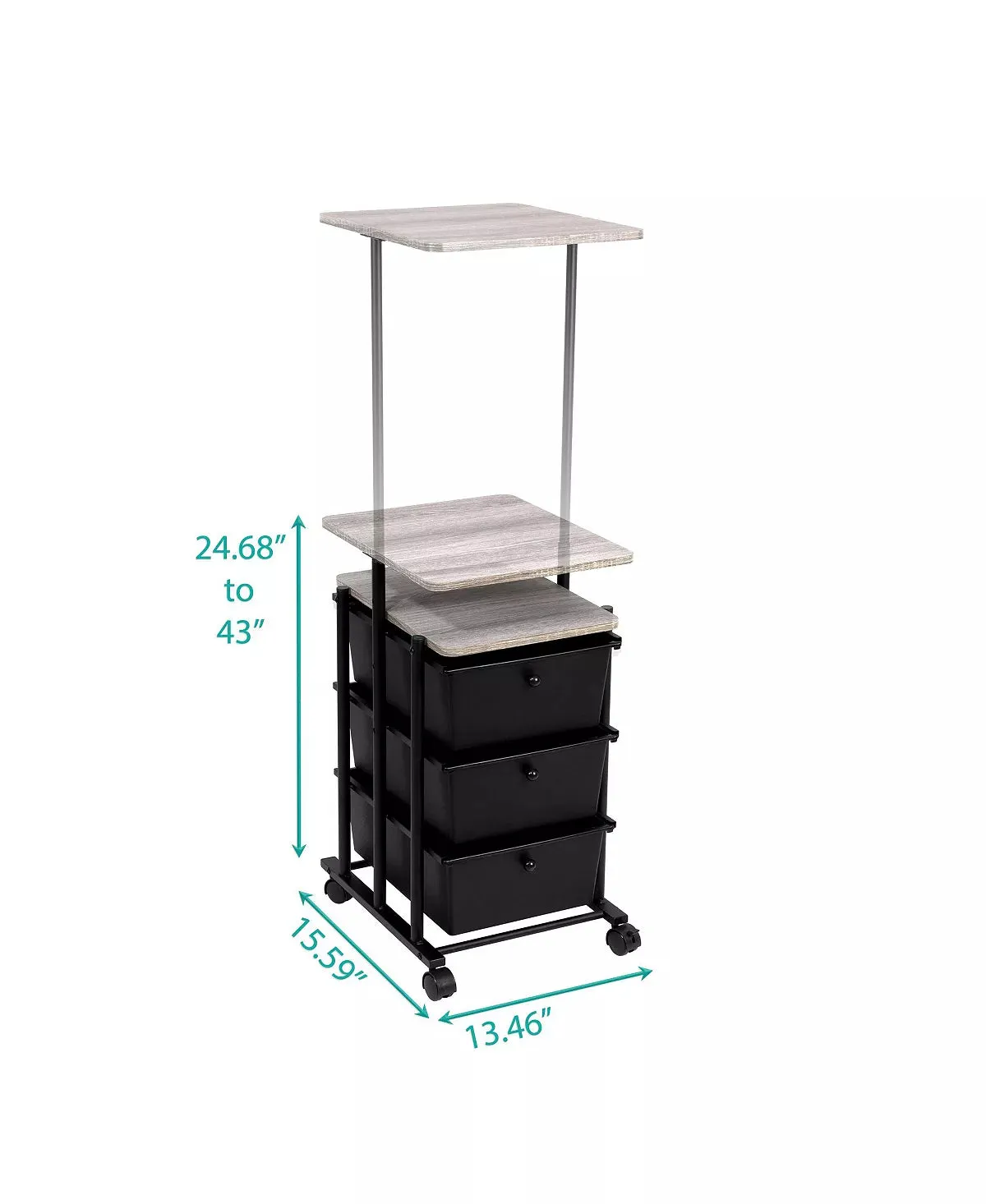 ADJUSTABLE HEIGHT 3DRAWER CART MATTE BLACK