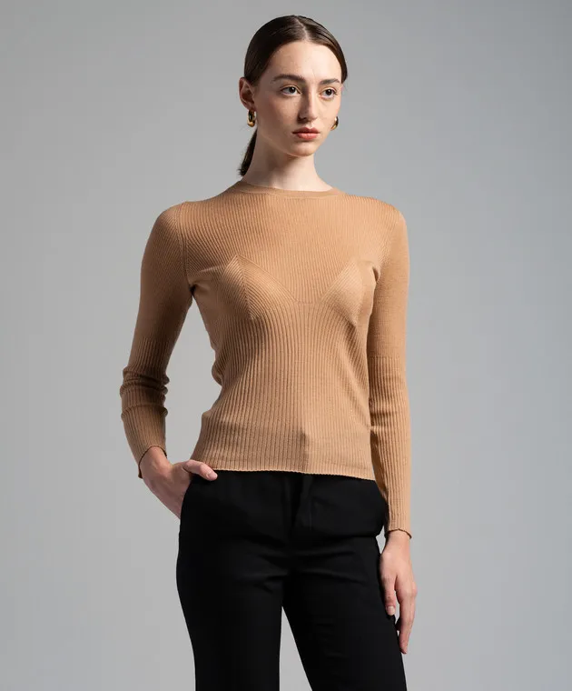 Ballantyne Brown ribbed wool jumper