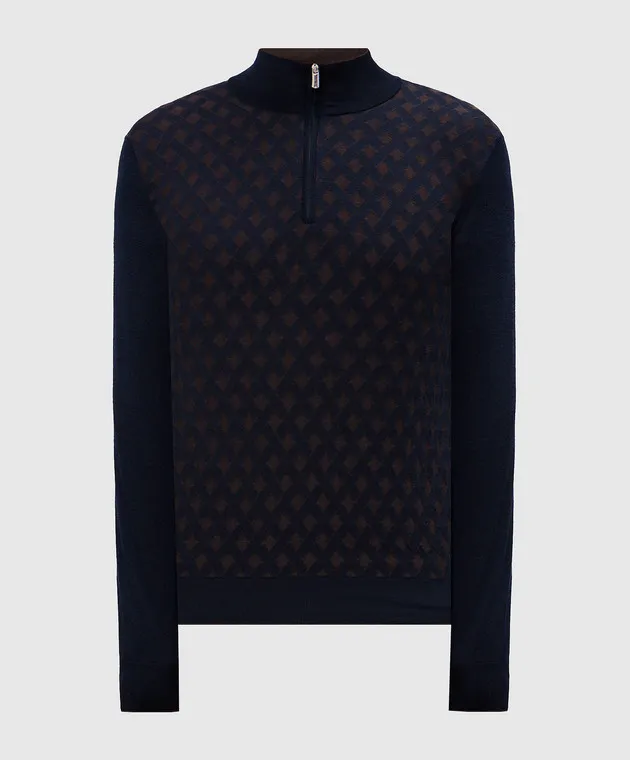 Bertolo Cashmere Blue wool and silk jumper in a woven pattern