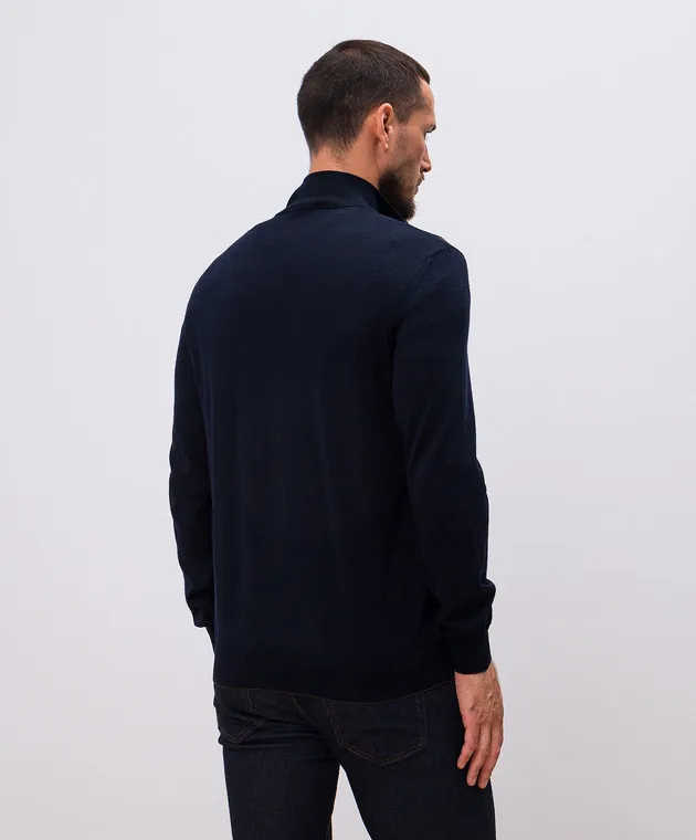 Bertolo Cashmere Blue wool and silk jumper in a woven pattern