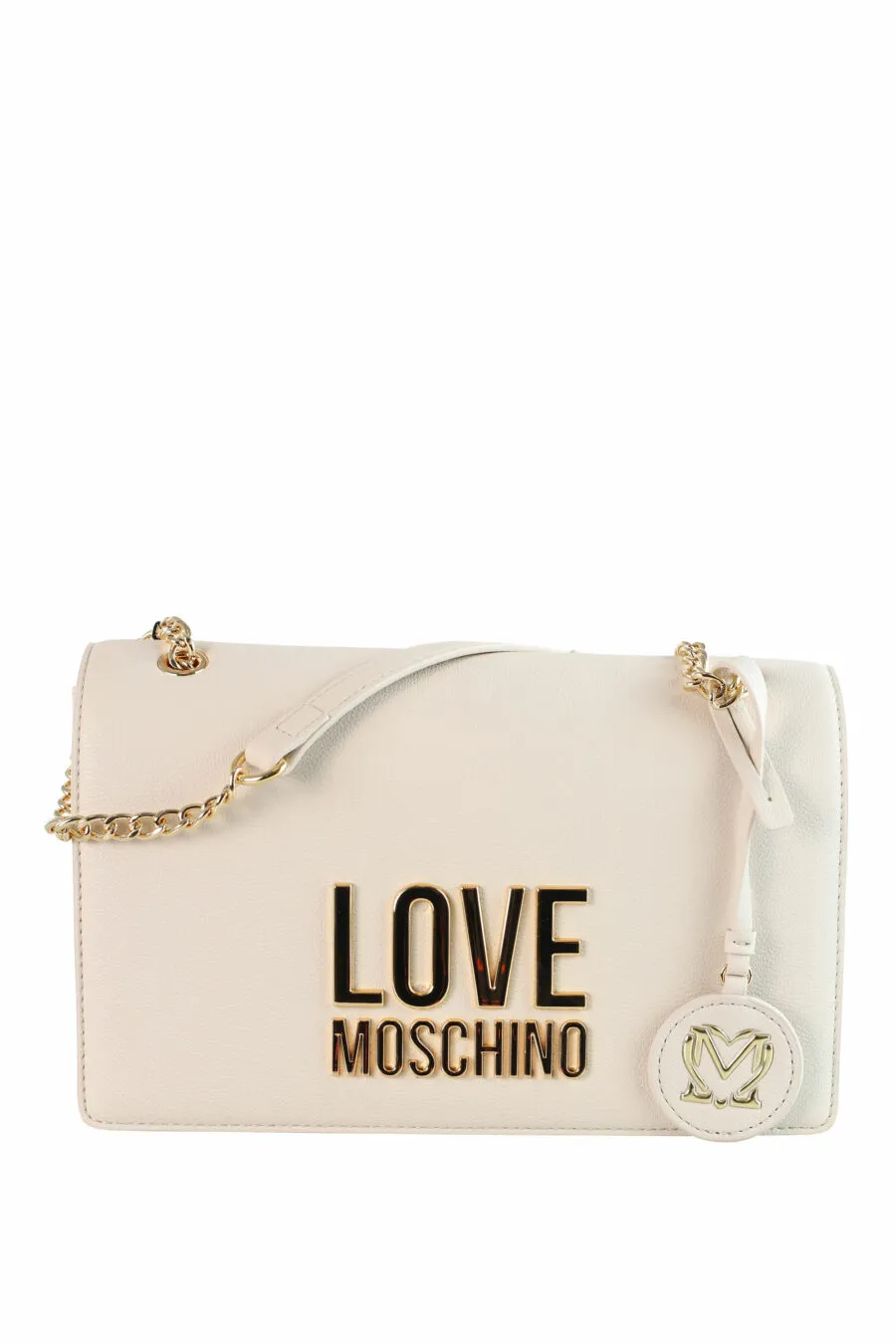Bolso de hombro blanco con cadena y logo 
