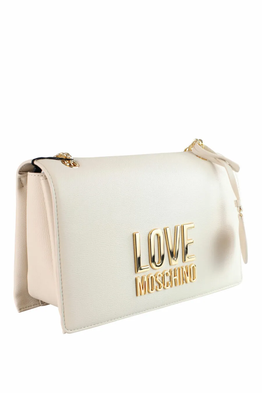 Bolso de hombro blanco con cadena y logo 