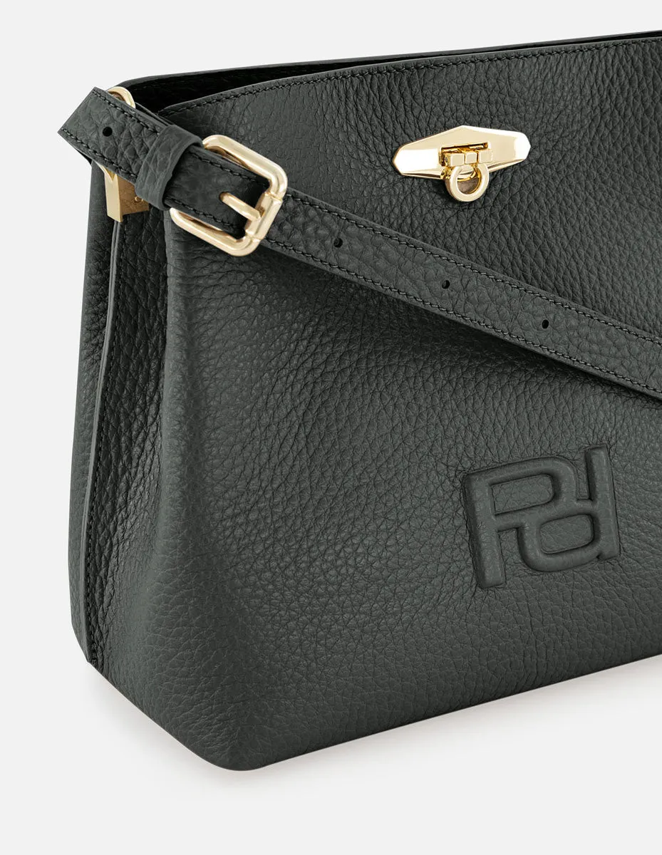 Bolso de hombro de piel color verde para mujer con detalle Pd