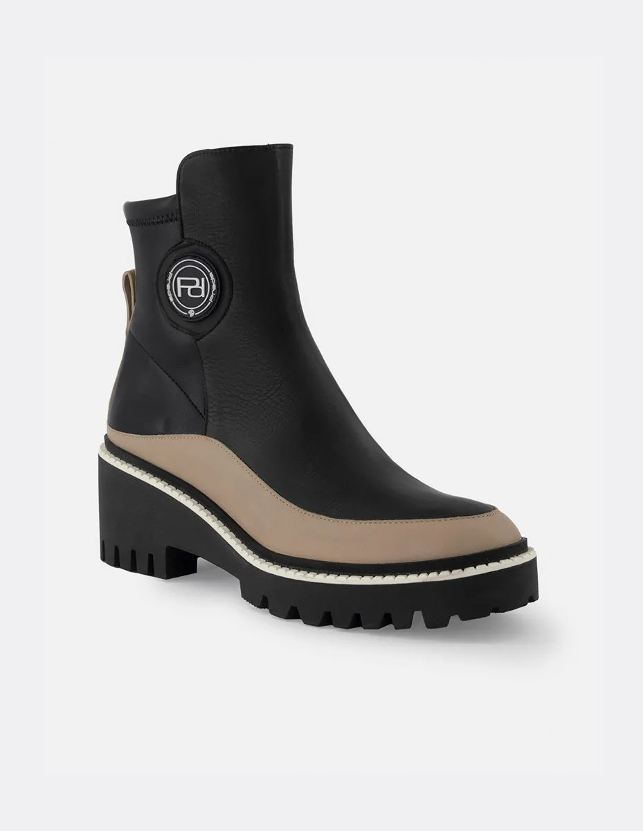 Botín de piel color negro para mujer con detalle Pd y lycra
