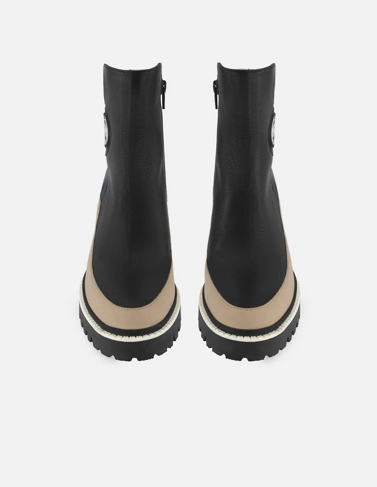 Botín de piel color negro para mujer con detalle Pd y lycra