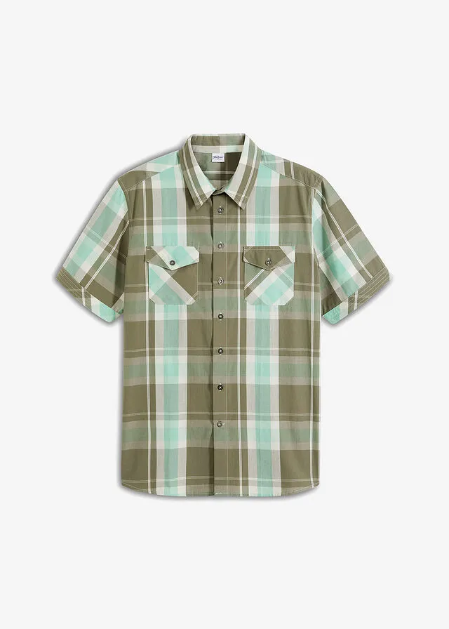 Camisa de manga corta Verde claro de cuadros
