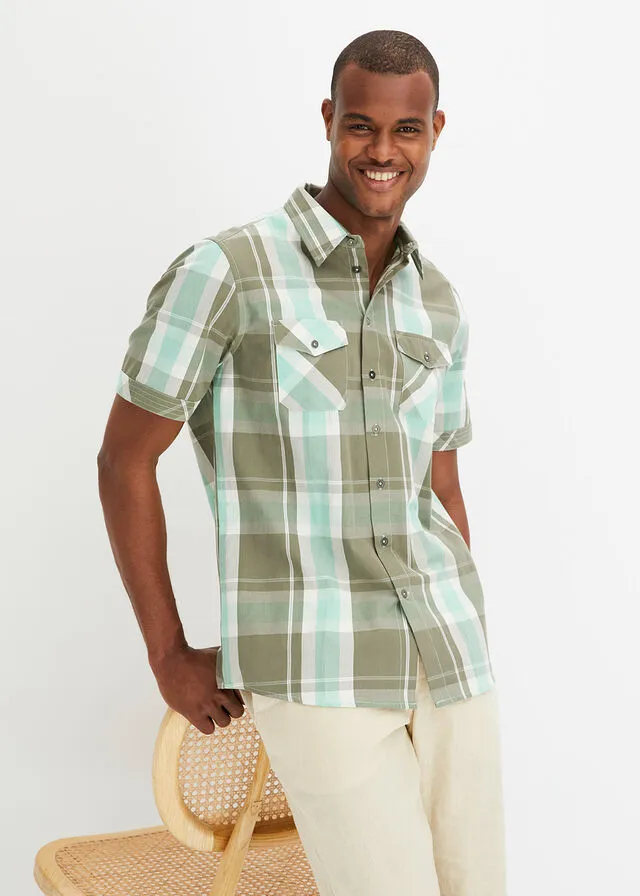 Camisa de manga corta Verde claro de cuadros