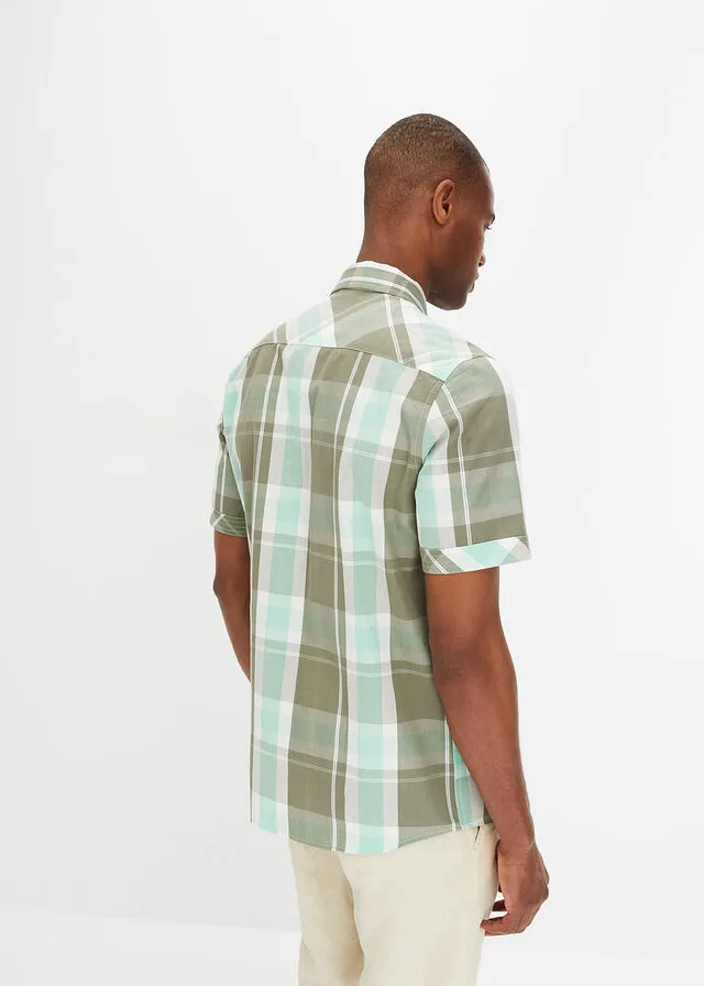 Camisa de manga corta Verde claro de cuadros