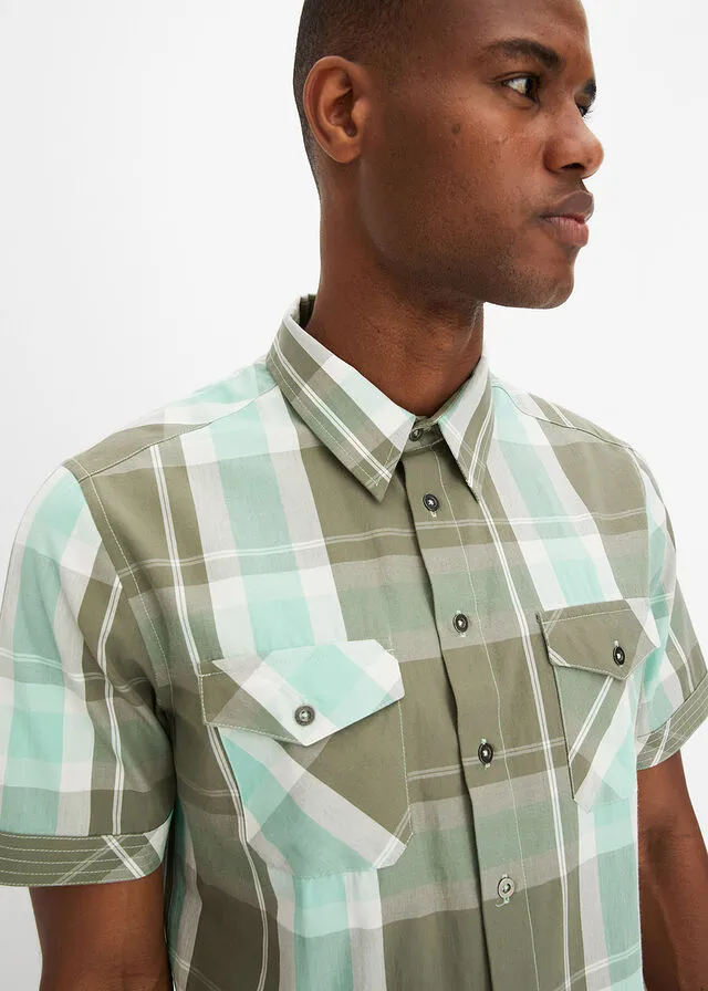 Camisa de manga corta Verde claro de cuadros