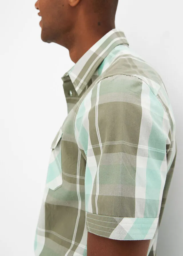 Camisa de manga corta Verde claro de cuadros