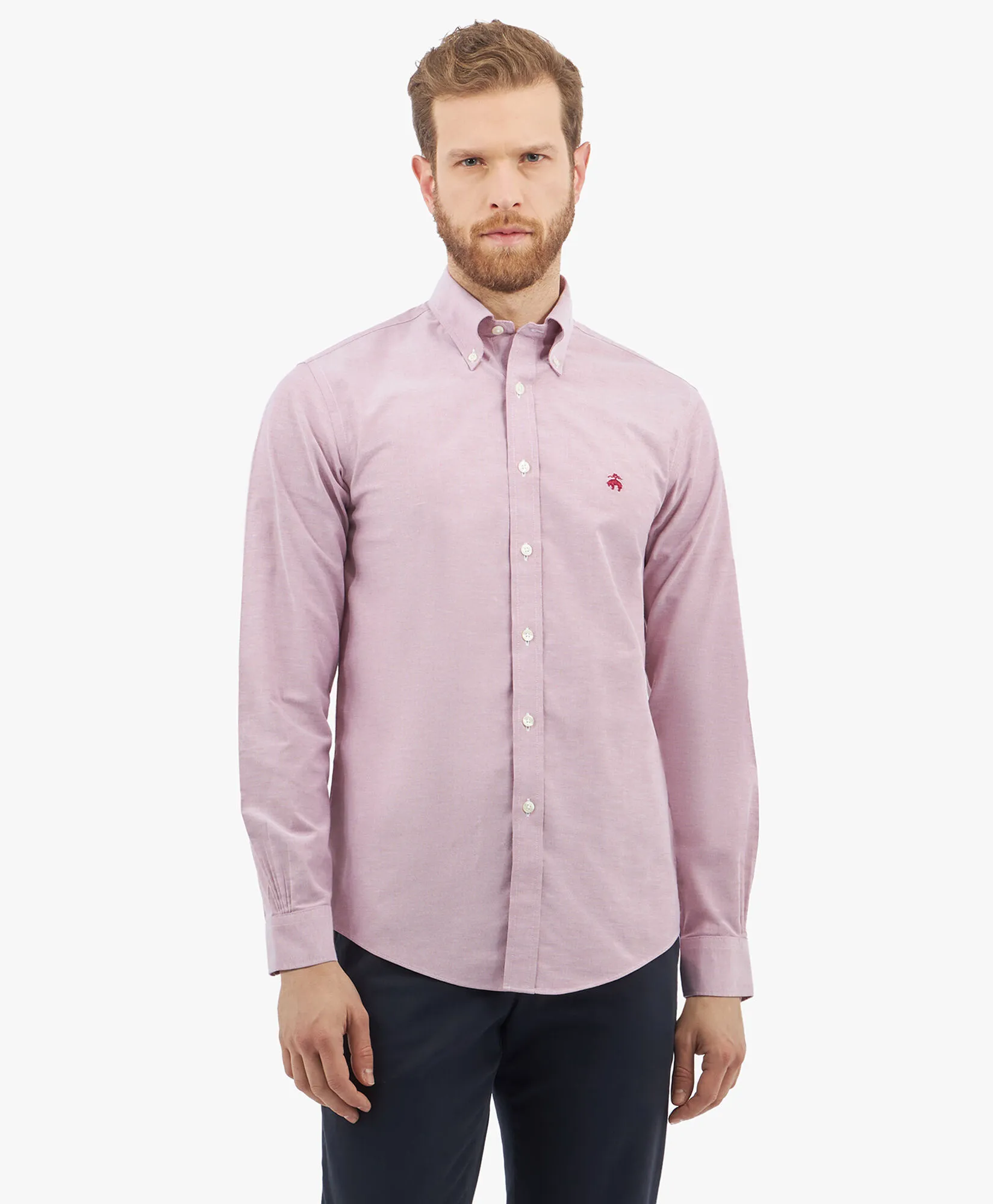 CAMISA NONIRON DE ALGODóN ELáSTICO ROJO CORTE REGULAR CON CUELLO BUTTON DOWN