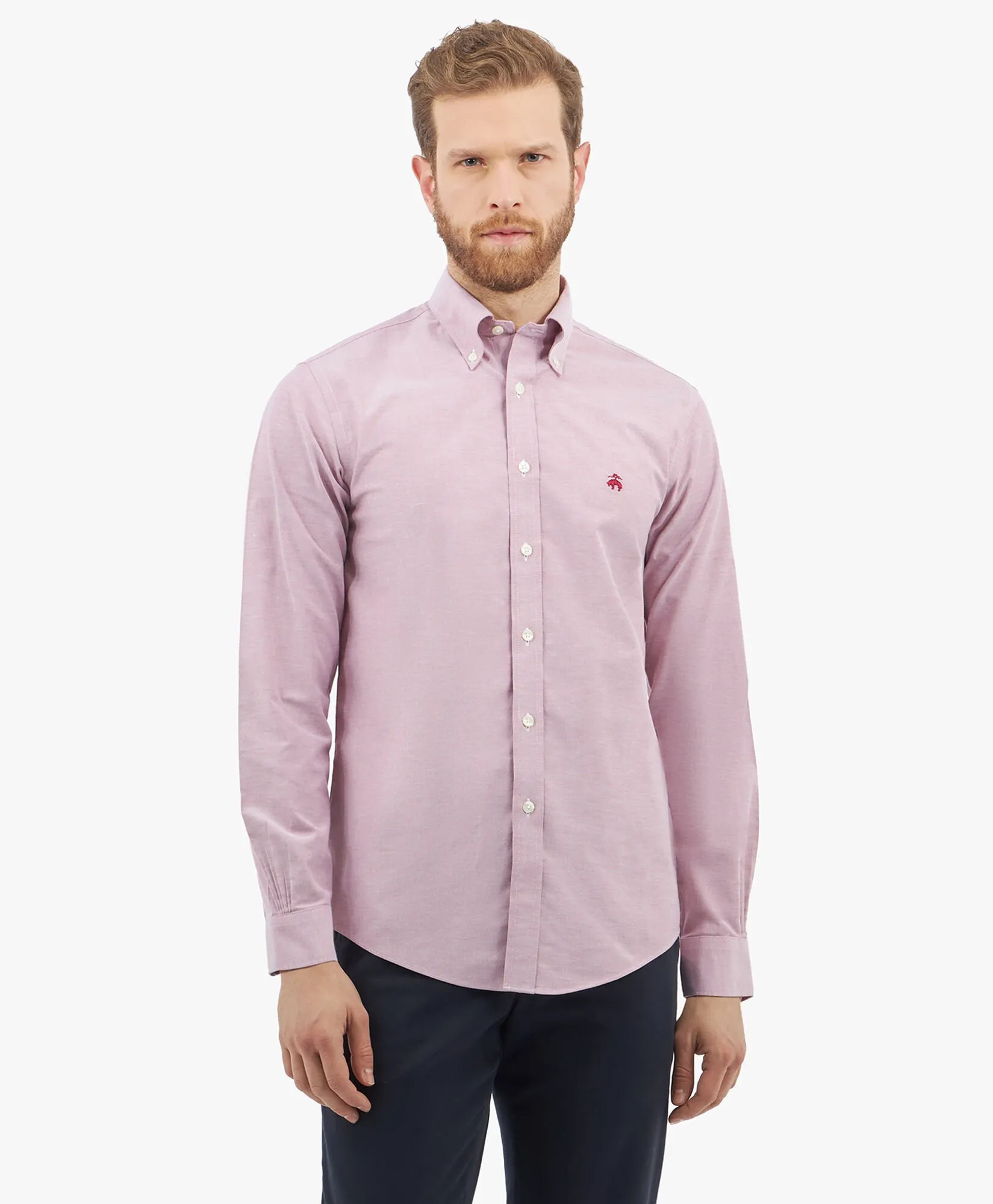 CAMISA NONIRON DE ALGODóN ELáSTICO ROJO CORTE REGULAR CON CUELLO BUTTON DOWN