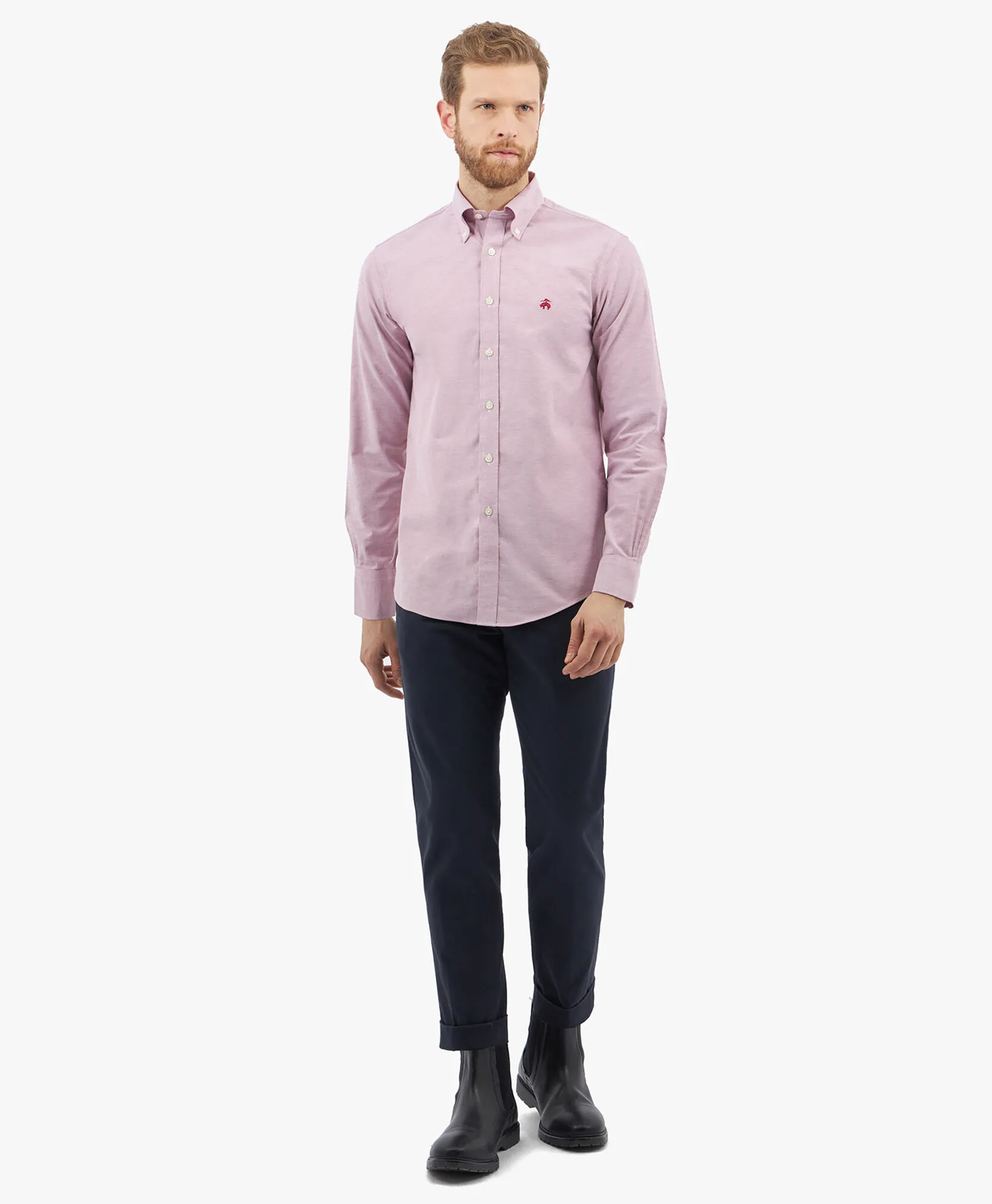 CAMISA NONIRON DE ALGODóN ELáSTICO ROJO CORTE REGULAR CON CUELLO BUTTON DOWN