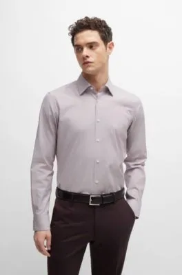 Camisa regular fit de planchado fácil en algodón elástico a rayas