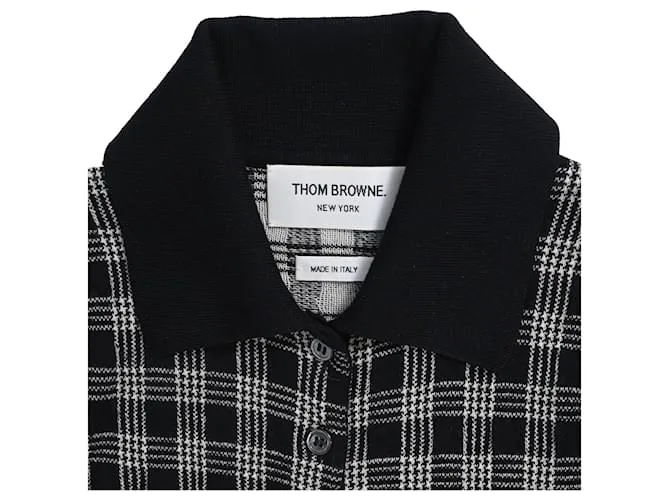 Camisa sin mangas con estampado a cuadros en lana merina negra de Thom Browne 