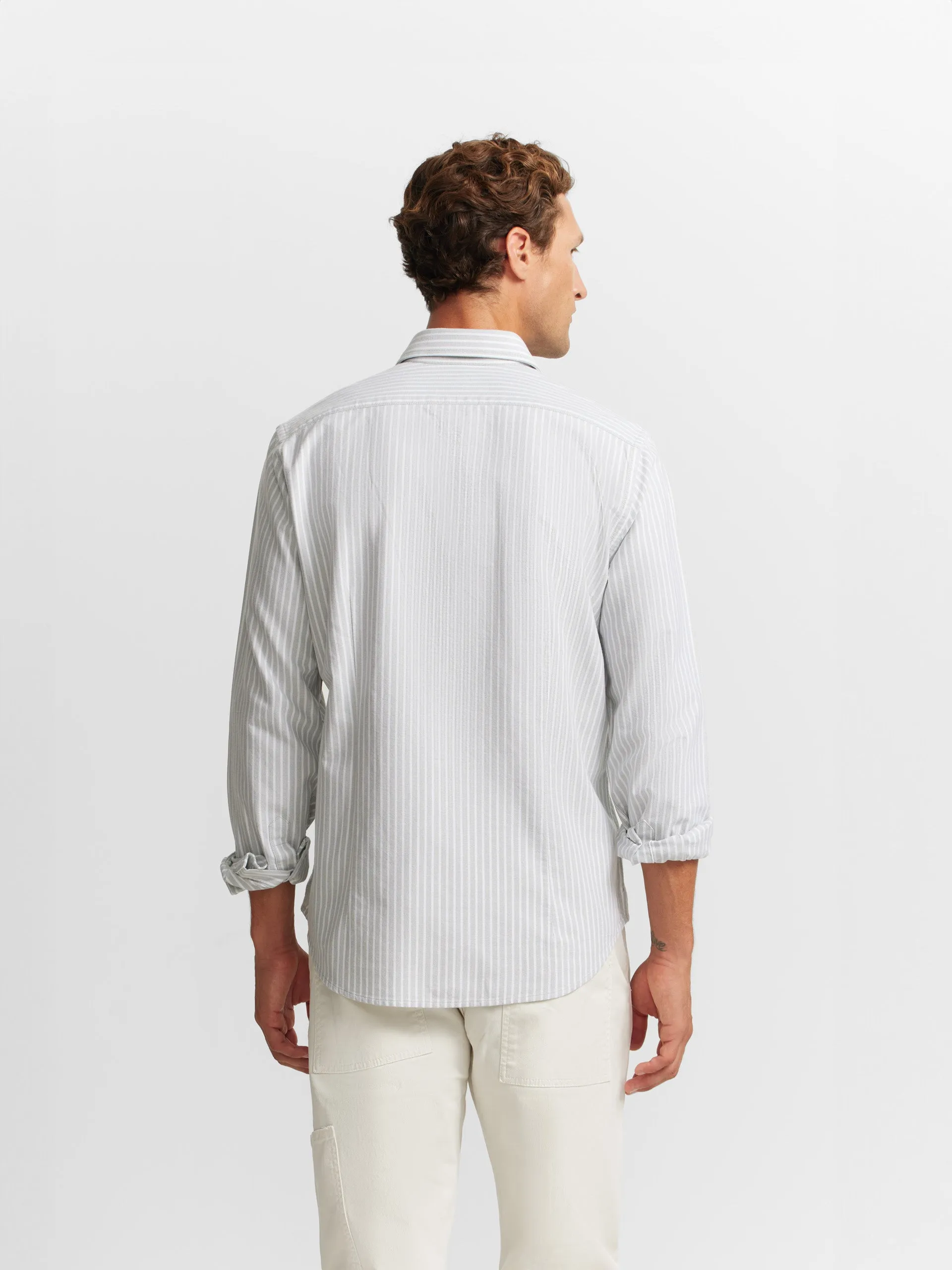 Camisa sport oxford rayas anchas verdes