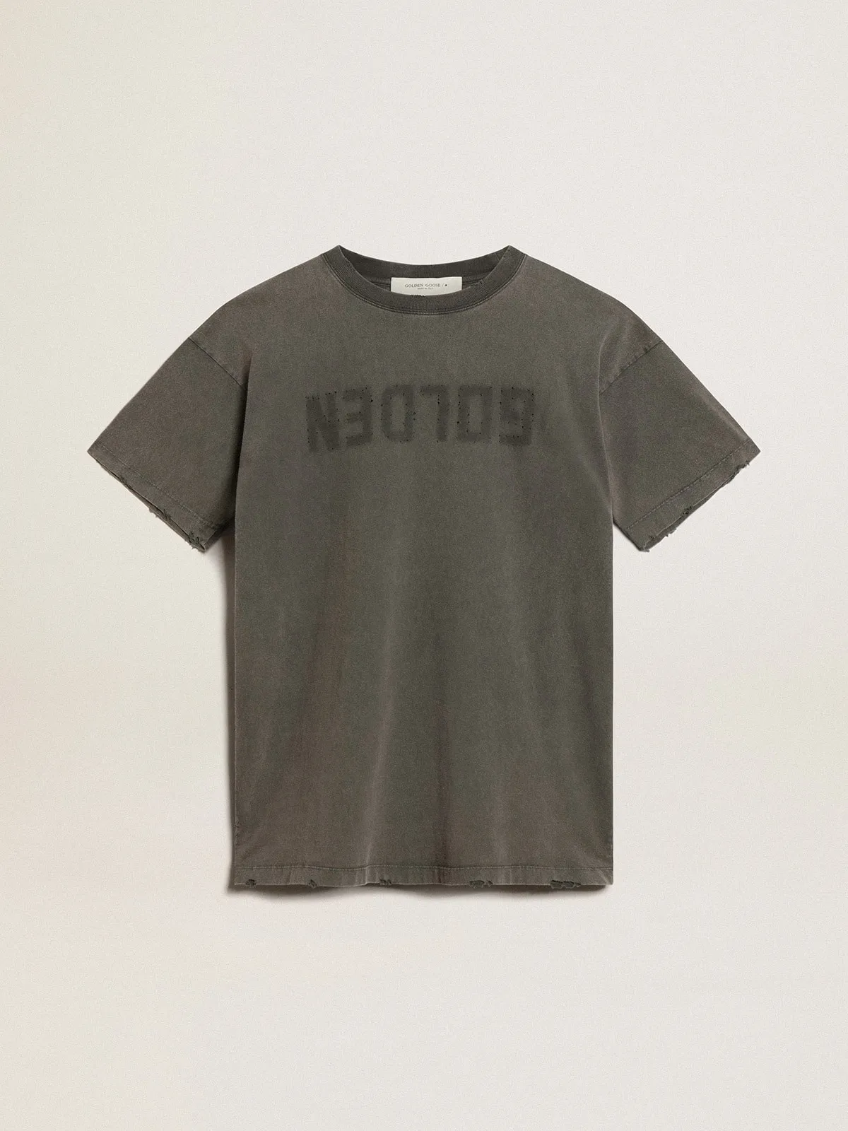 Camiseta vestido gris con tratamiento desgastado para mujer