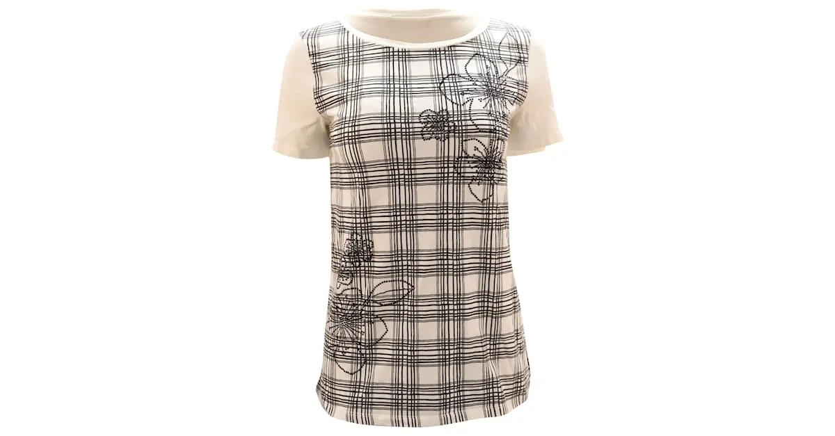 Camiseta Weekend Max Mara Plaid en algodón estampado blanco 