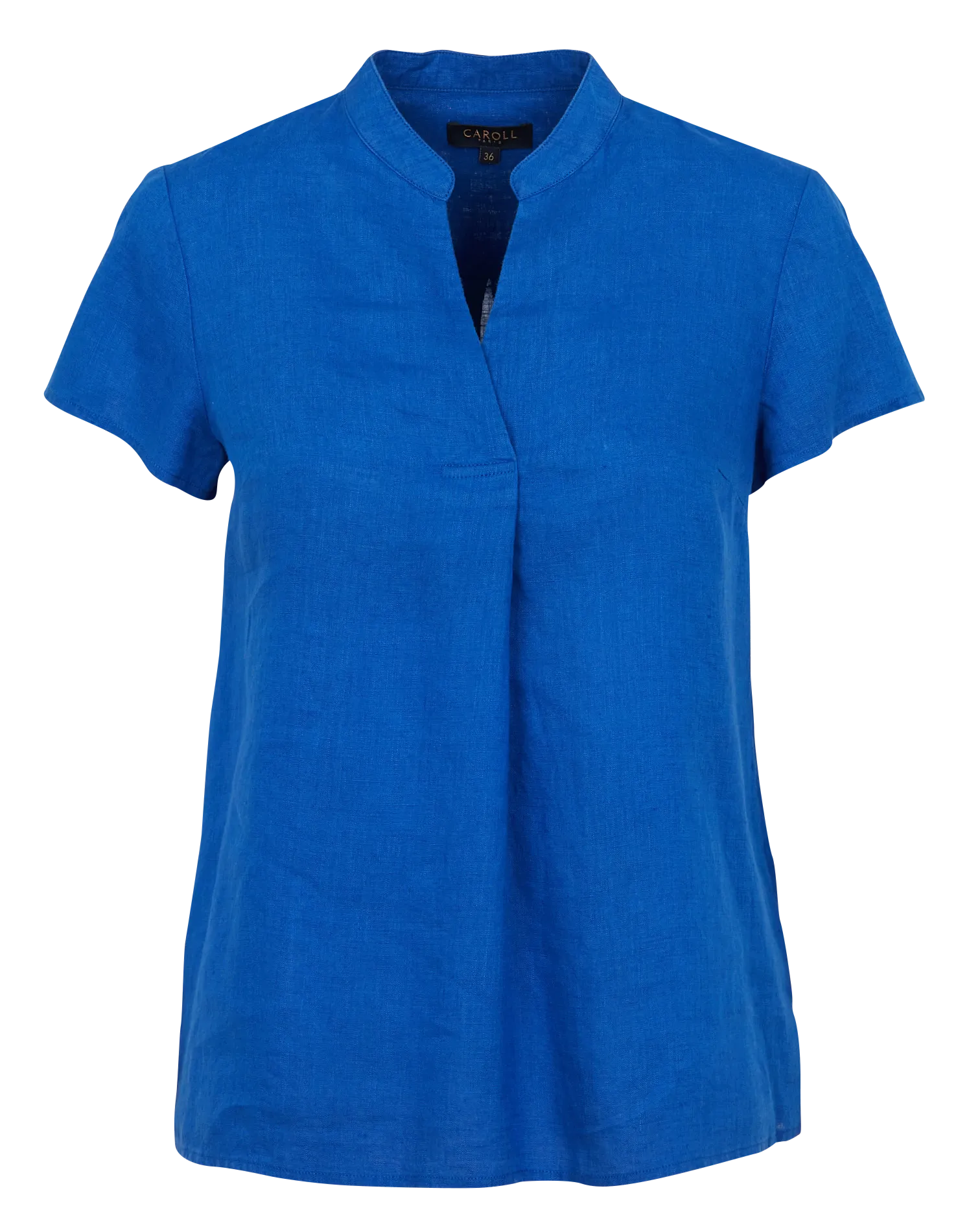 CAROLL KATB  TOP DE LINO CON CUELLO DE PICO EN AZUL