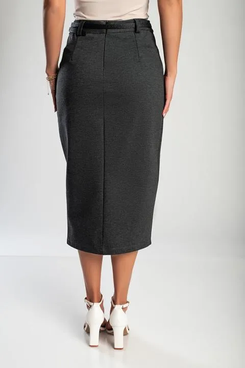 Elegante falda midi con cinturón, gris
