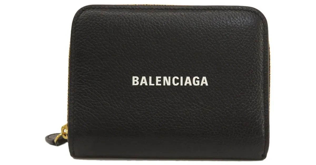 Everyday Billetera de cuero plegable Balenciaga para mujeres Negro 