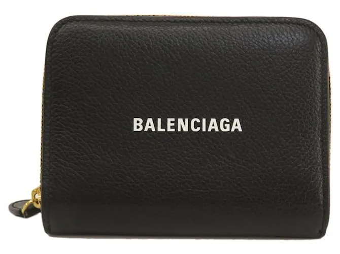 Everyday Billetera de cuero plegable Balenciaga para mujeres Negro 