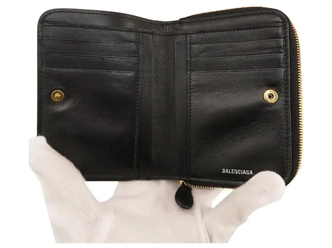 Everyday Billetera de cuero plegable Balenciaga para mujeres Negro 