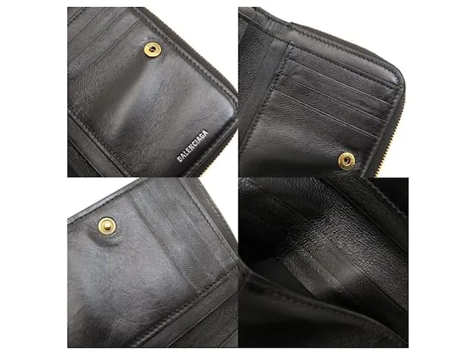 Everyday Billetera de cuero plegable Balenciaga para mujeres Negro 