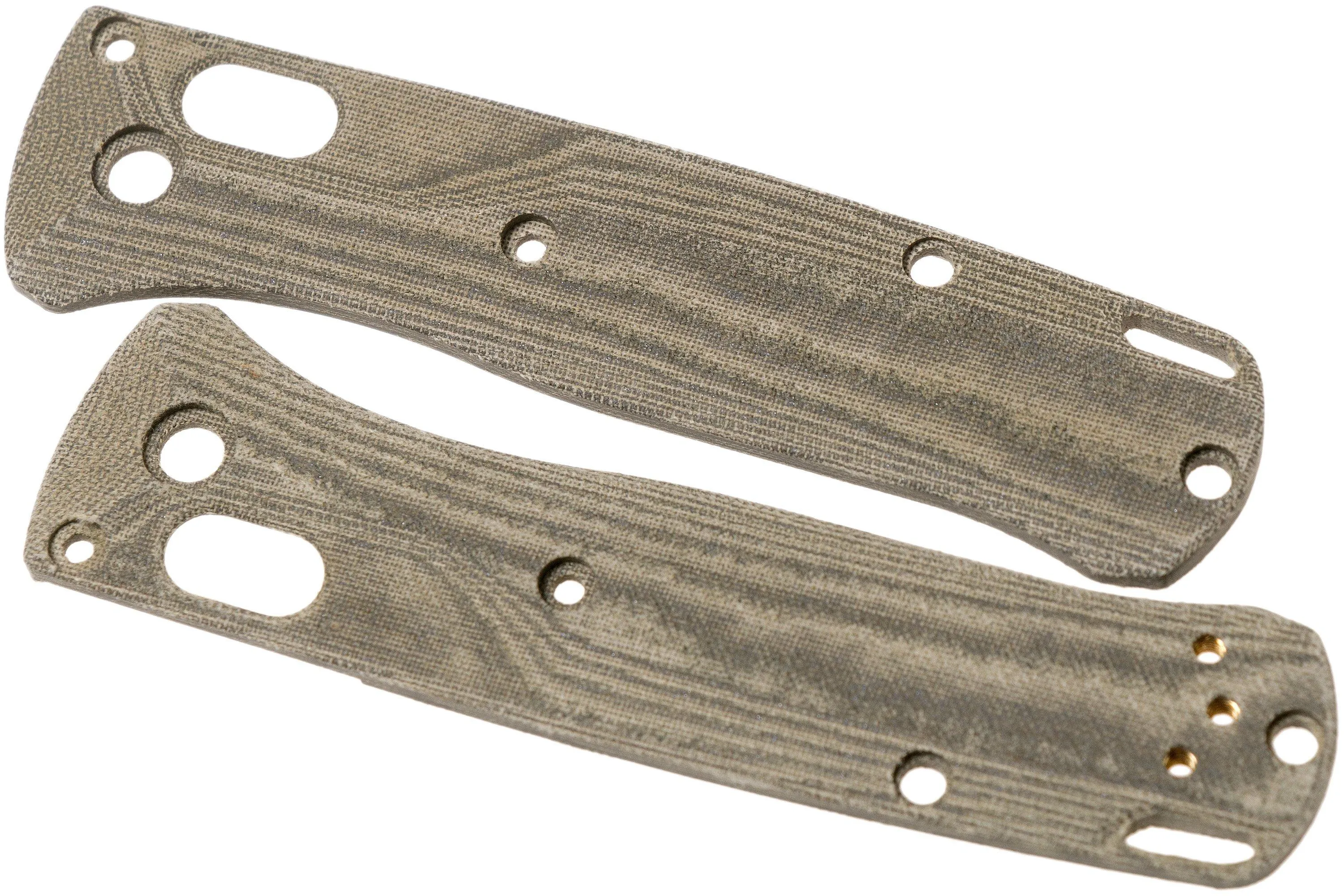 FLYTANIUM BENCHMADE MINIBUGOUT SCALES CROSSFADE, MICARTA DE LINO VERDE