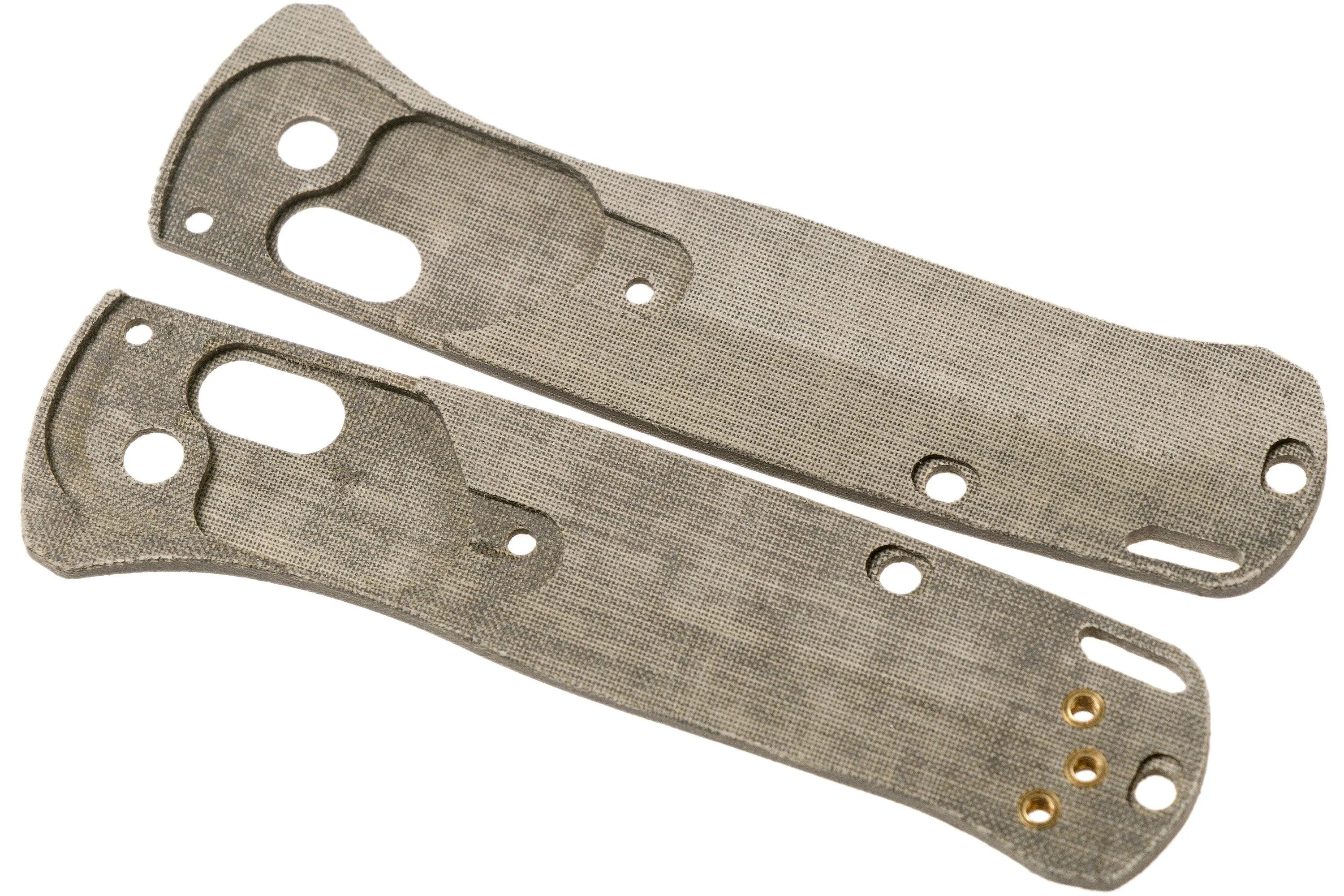 FLYTANIUM BENCHMADE MINIBUGOUT SCALES CROSSFADE, MICARTA DE LINO VERDE