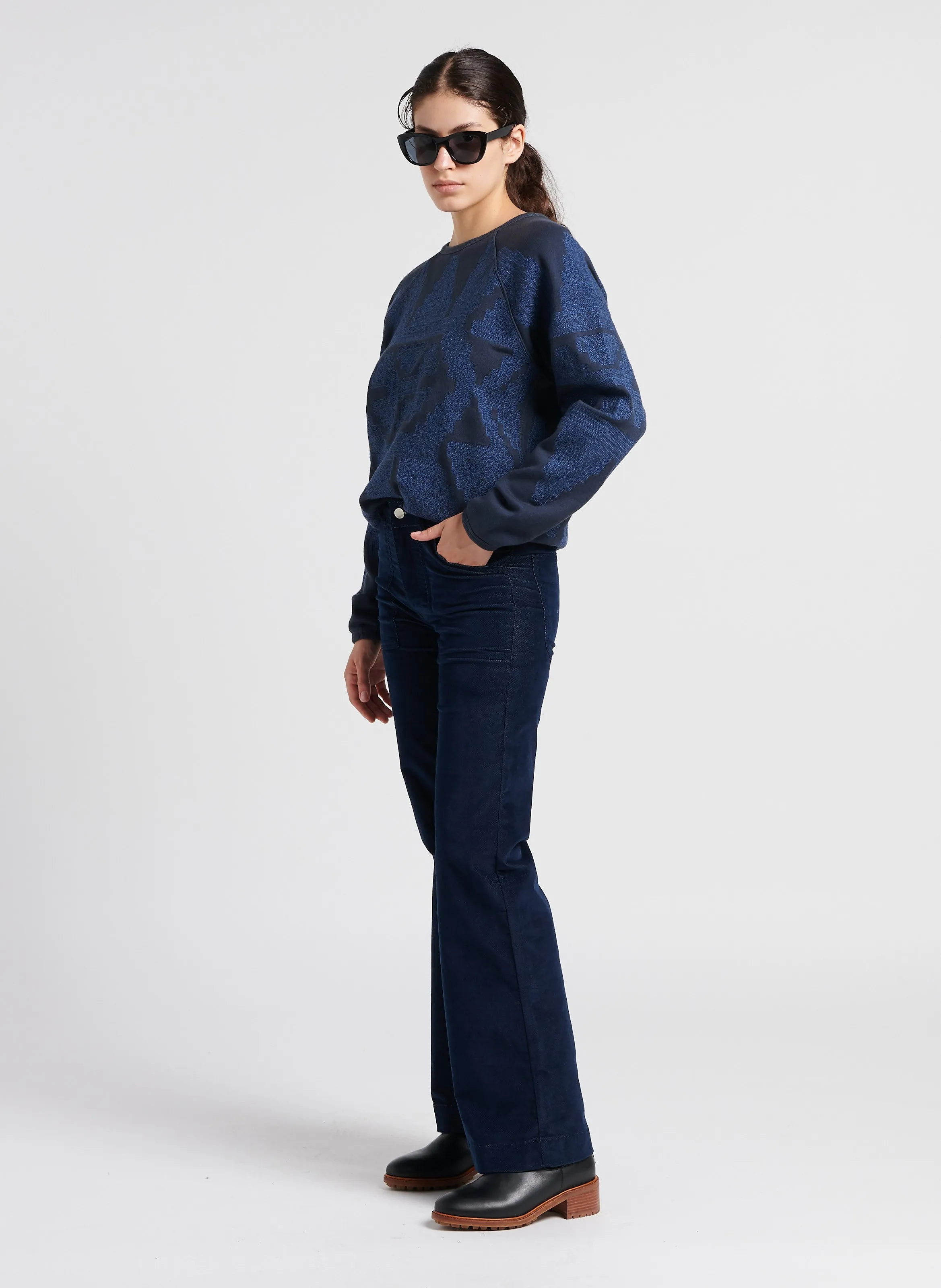 GATSBY  PANTALóN EVASé DE MEZCLA DE ALGODóN EN AZUL