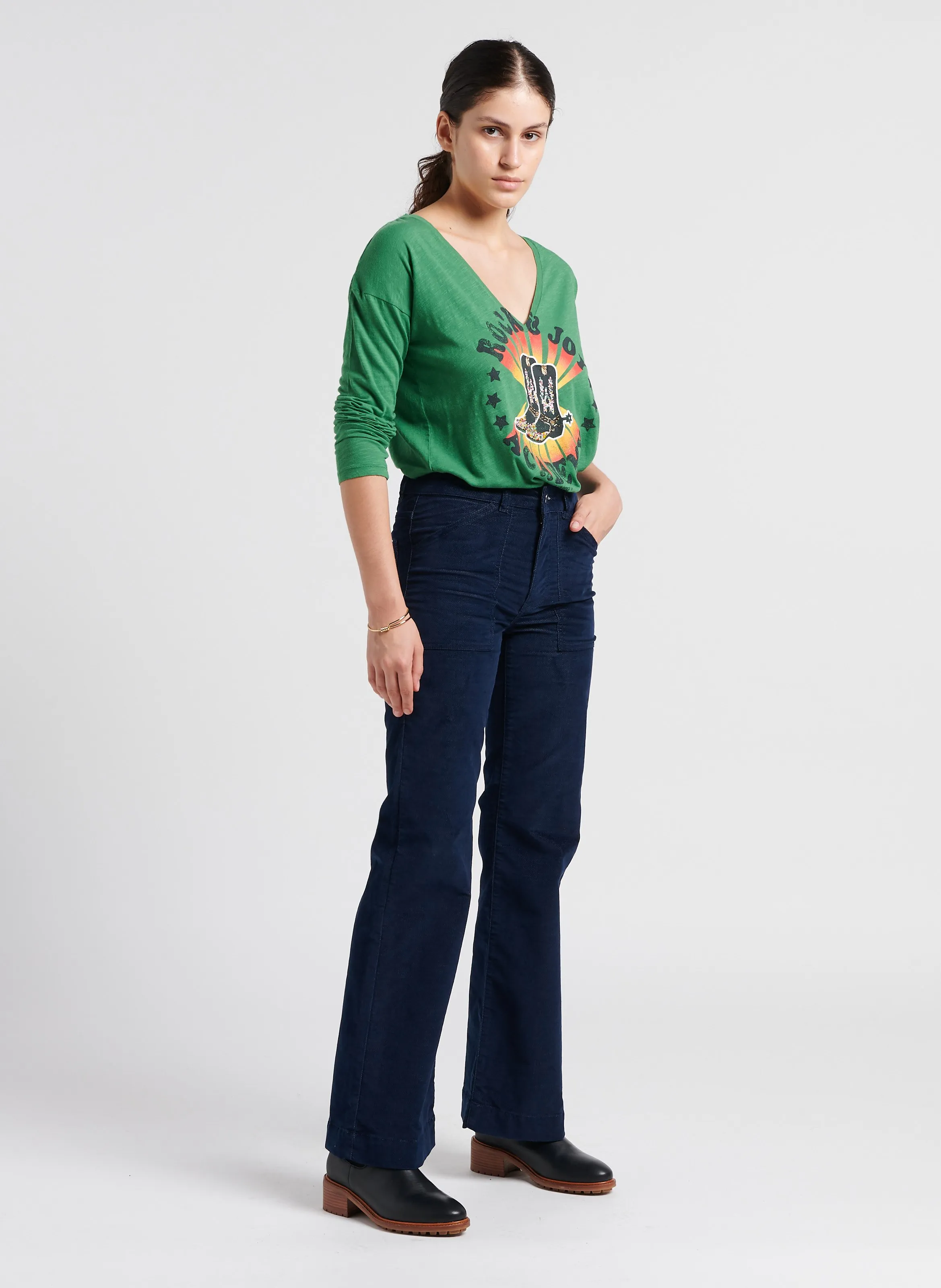 GATSBY  PANTALóN EVASé DE MEZCLA DE ALGODóN EN AZUL
