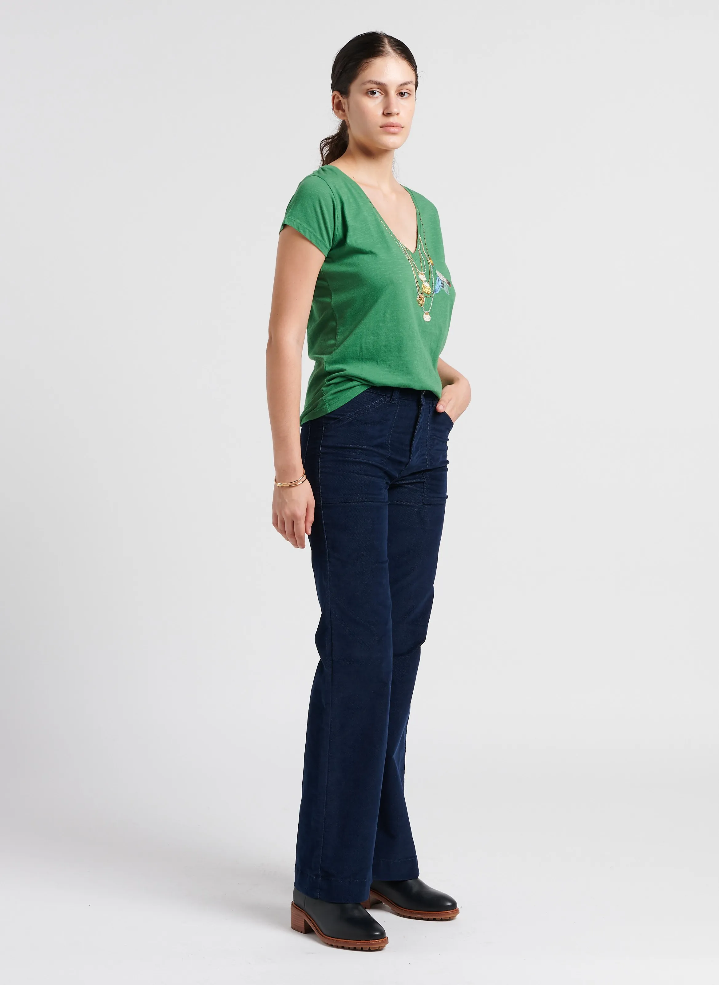 GATSBY  PANTALóN EVASé DE MEZCLA DE ALGODóN EN AZUL