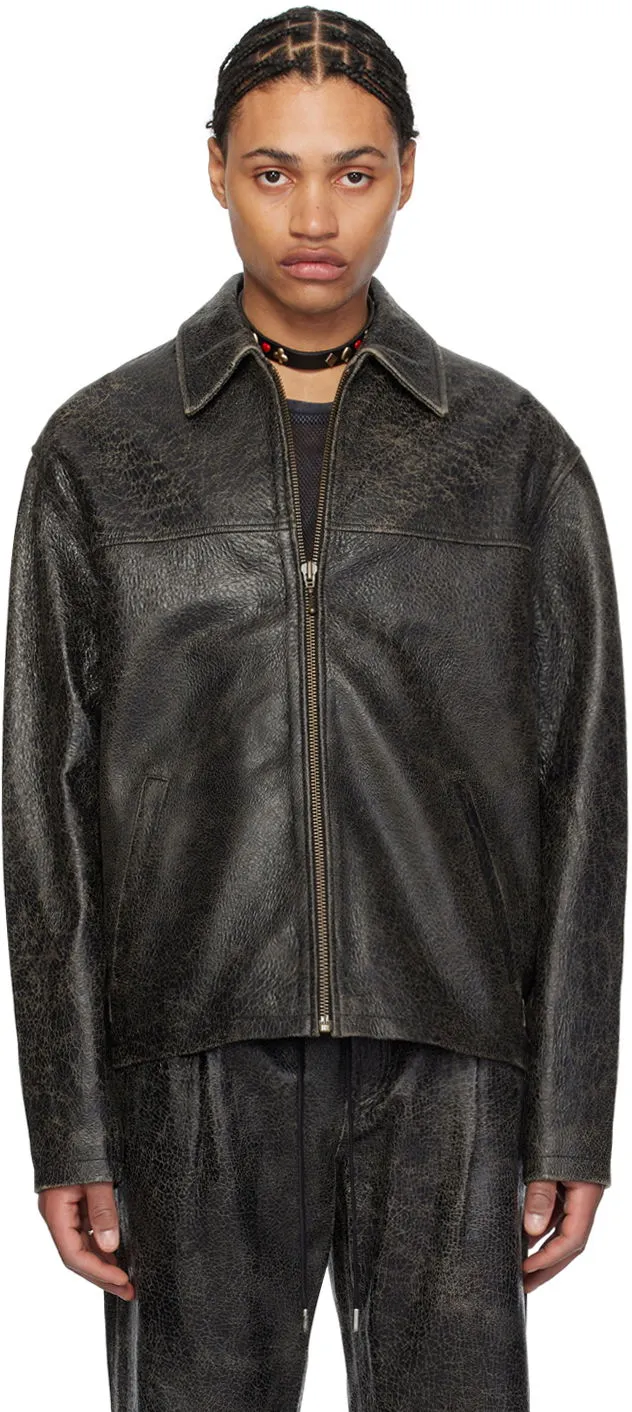 GUESS USA Black Collar Leather Jacket