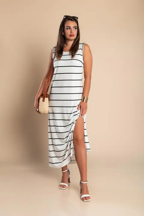 Maxi vestido con estampado de rayas, blanco