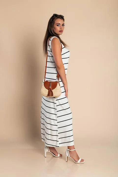 Maxi vestido con estampado de rayas, blanco
