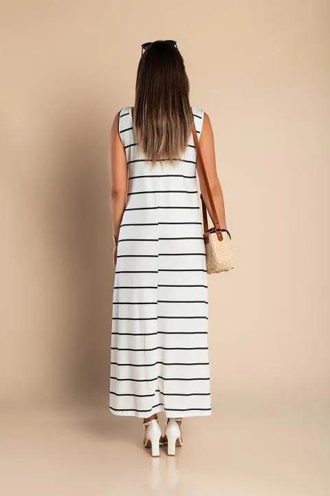 Maxi vestido con estampado de rayas, blanco