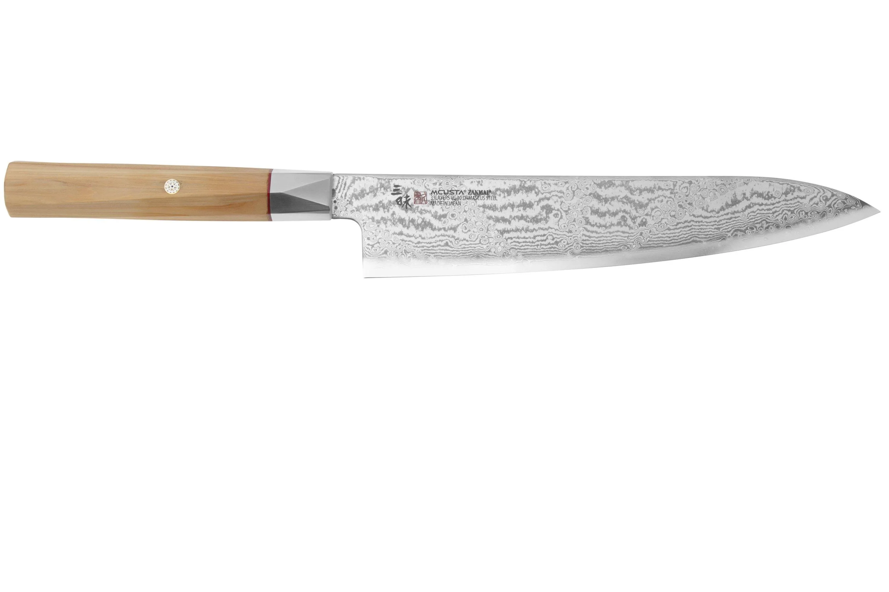 MCUSTA ZANMAI GYUTO ZBX23005DS, 33LAYER DAMASCUS/VG10, HINOKI HANDLE, KNIVESANDTOOLS EXCLUSIVE, CUCHILLO DE CHEF, 21 CM