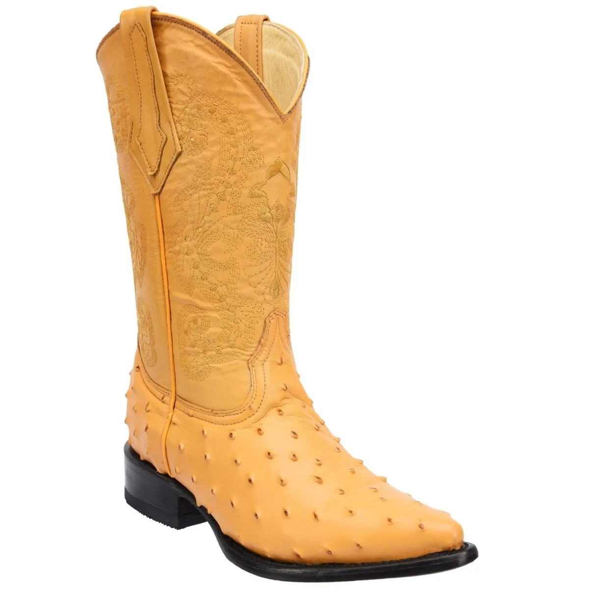 MEN'S OSTRICH PRINT LEATHER JTOE BOOTS  BUTTERCUP