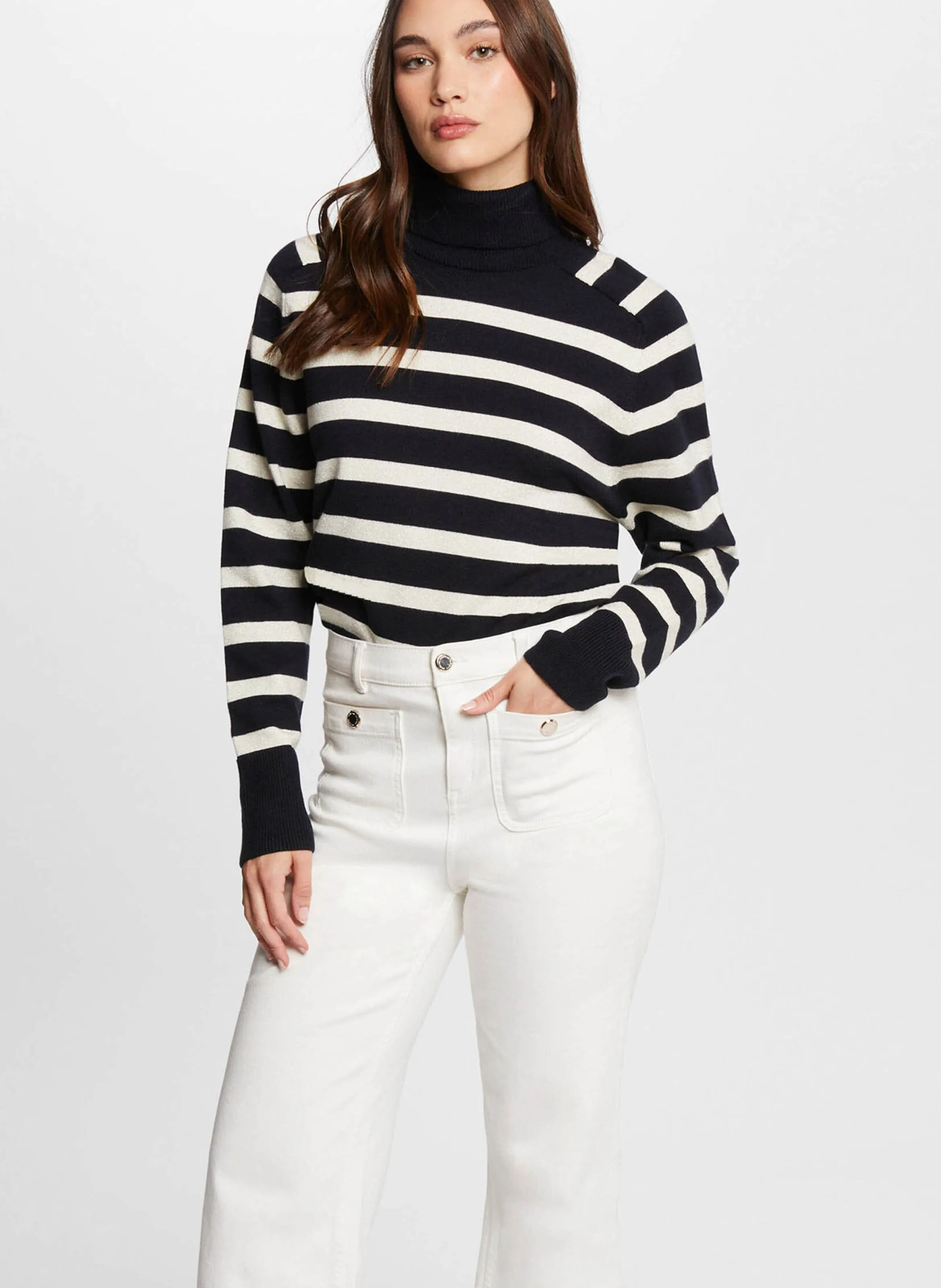MORGAN MLAGON  JERSEY RECTO CON CUELLO VUELTO EN AZUL
