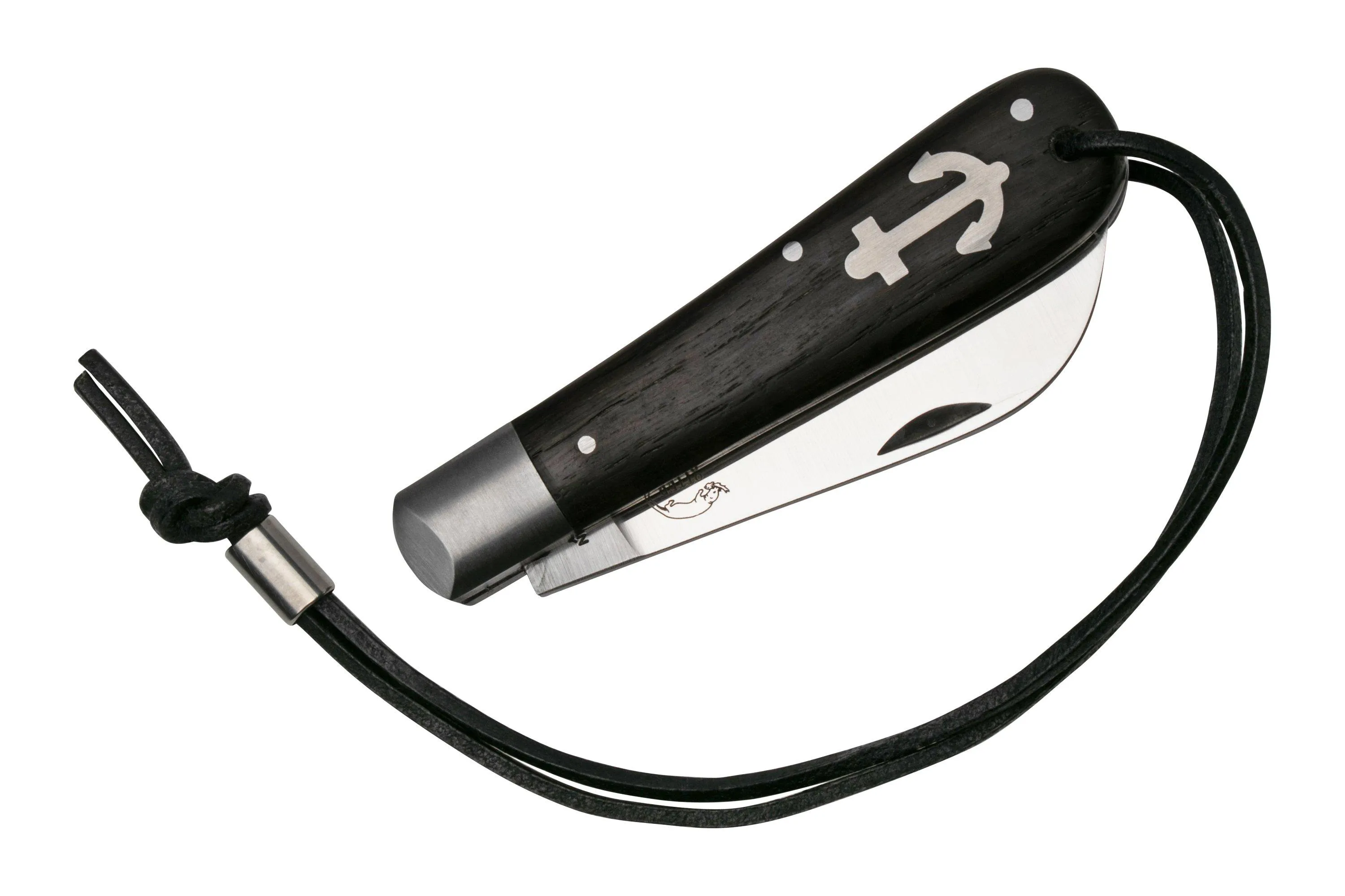 Otter Anchor Knife 172 LB Large Carbon, Smoked Oak, Stainless Anchor, Leather Strap, navaja