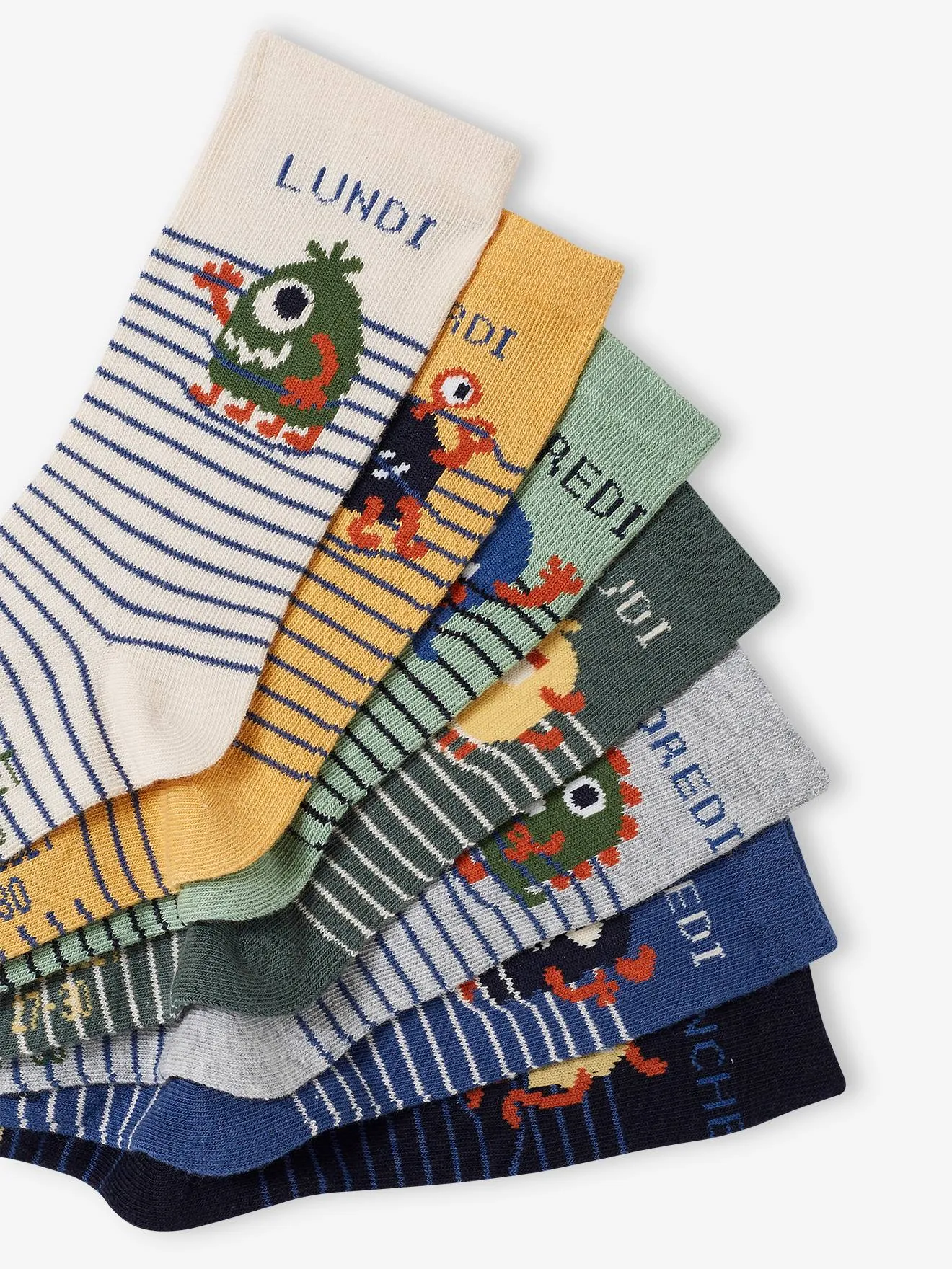 Pack de 7 pares de calcetines semanal con monstruos para niño