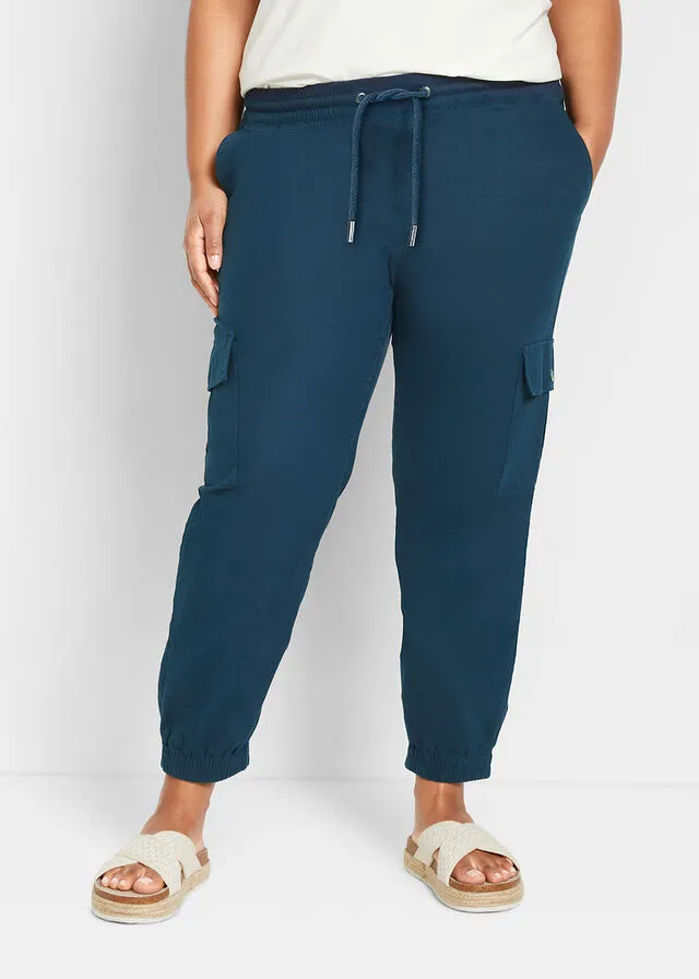 Pantalón cargo con lino Azul marino