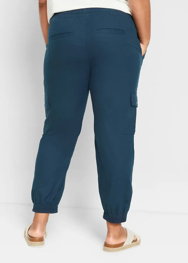 Pantalón cargo con lino Azul marino