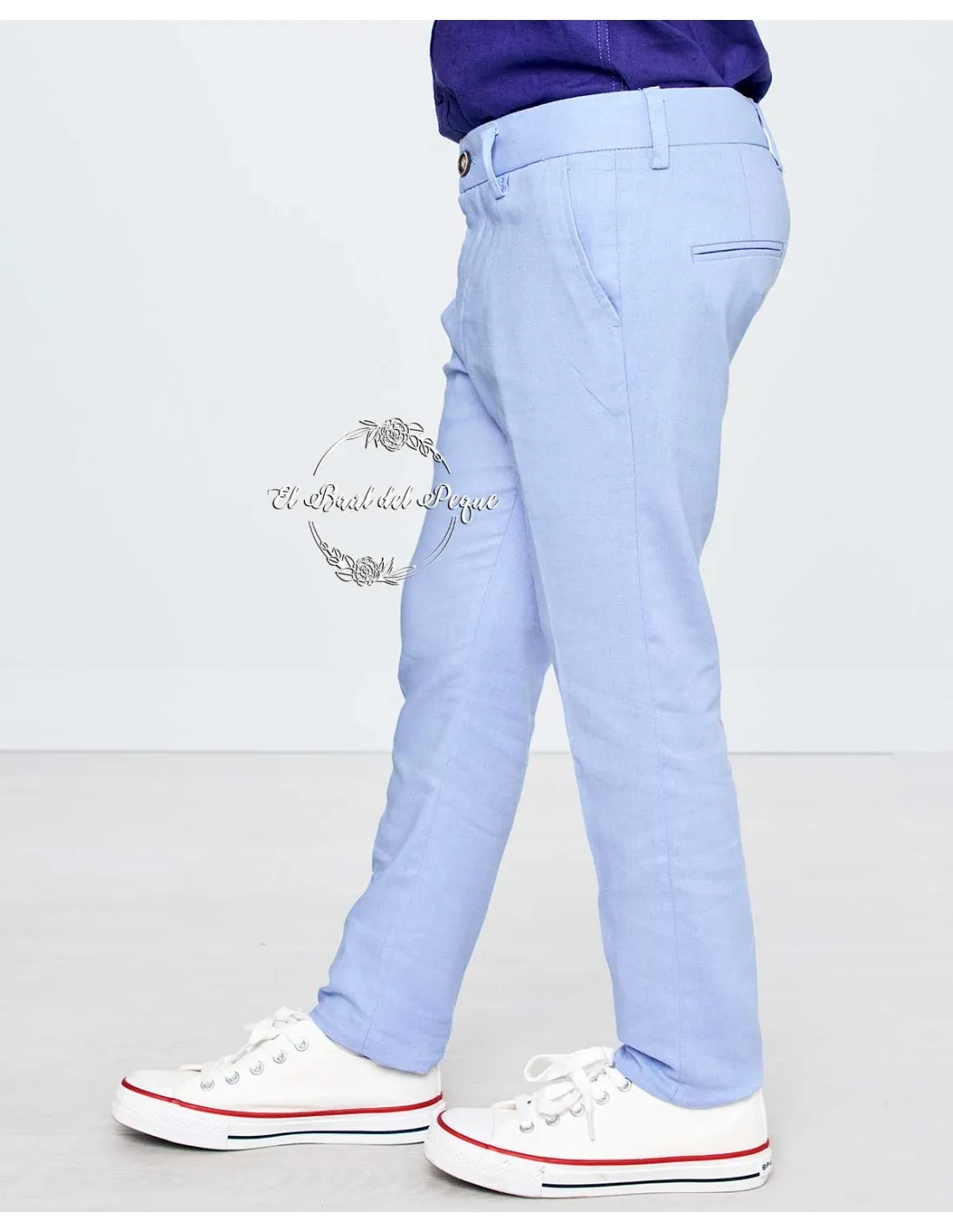 Pantalón Chino Pinzas Lino Ceremonia Celeste Spagnolo
