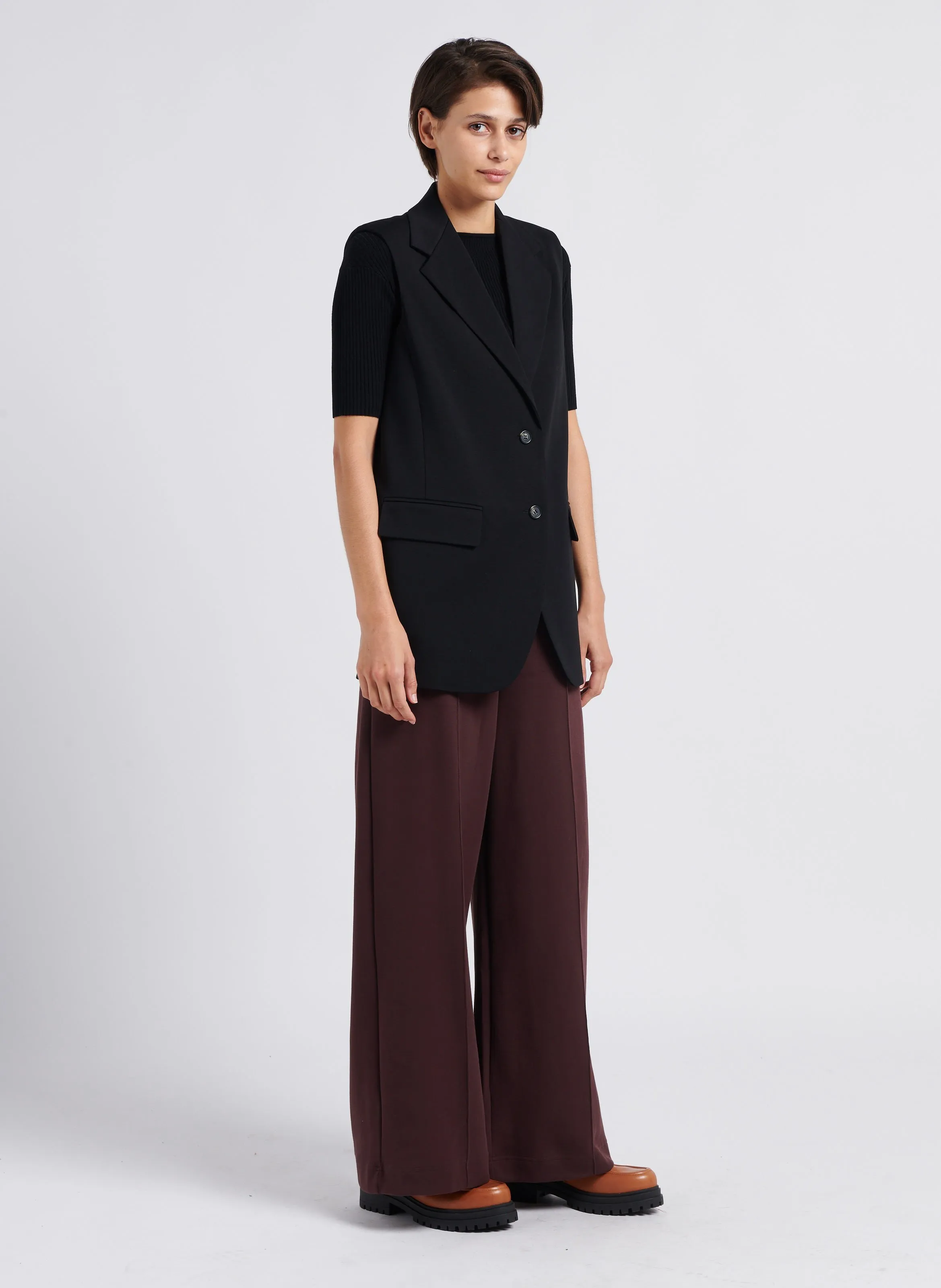 Pantalón de jogging ancho de mezcla de algodón en marron