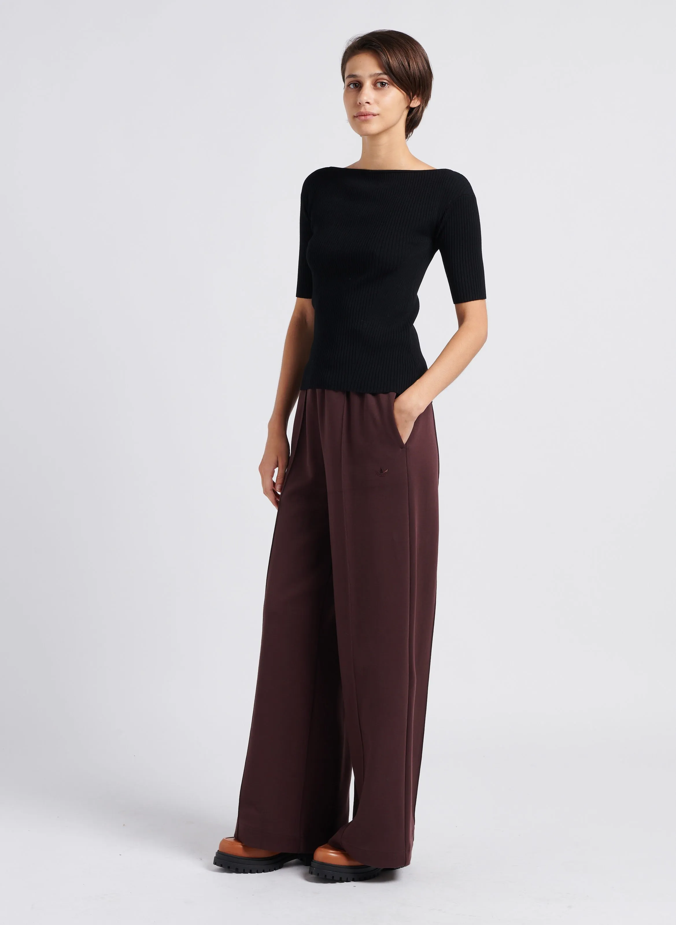Pantalón de jogging ancho de mezcla de algodón en marron