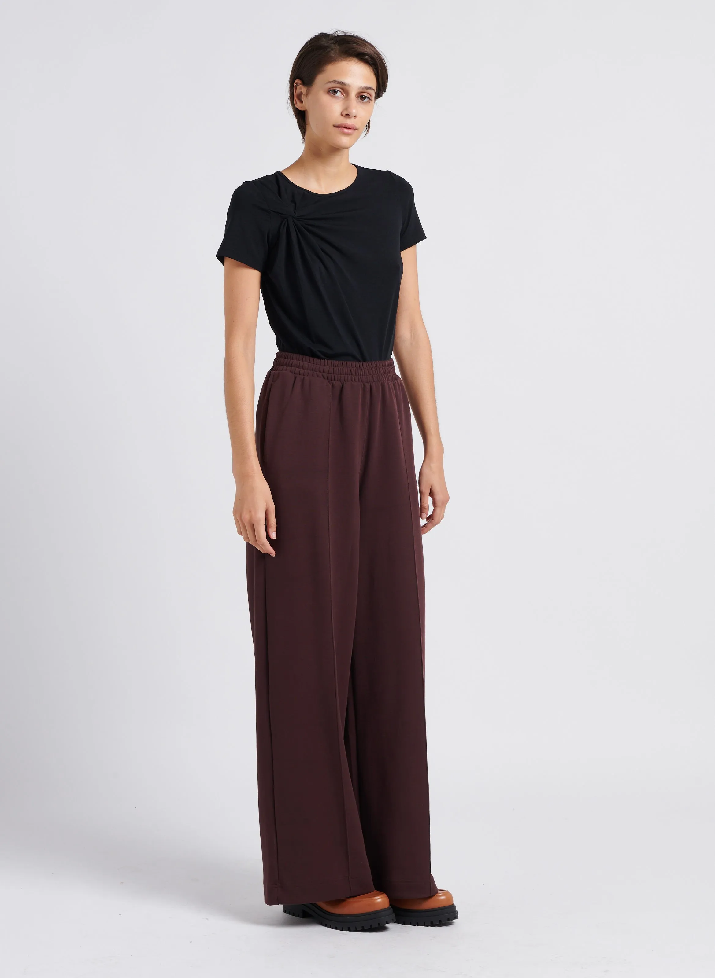 Pantalón de jogging ancho de mezcla de algodón en marron