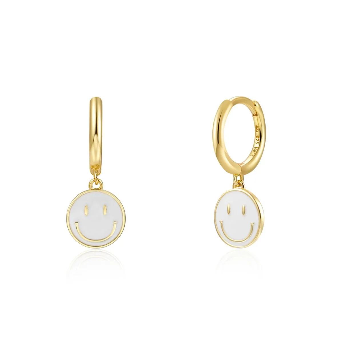 Pendientes en Plata de Ley Aro Smile Blanco Gold