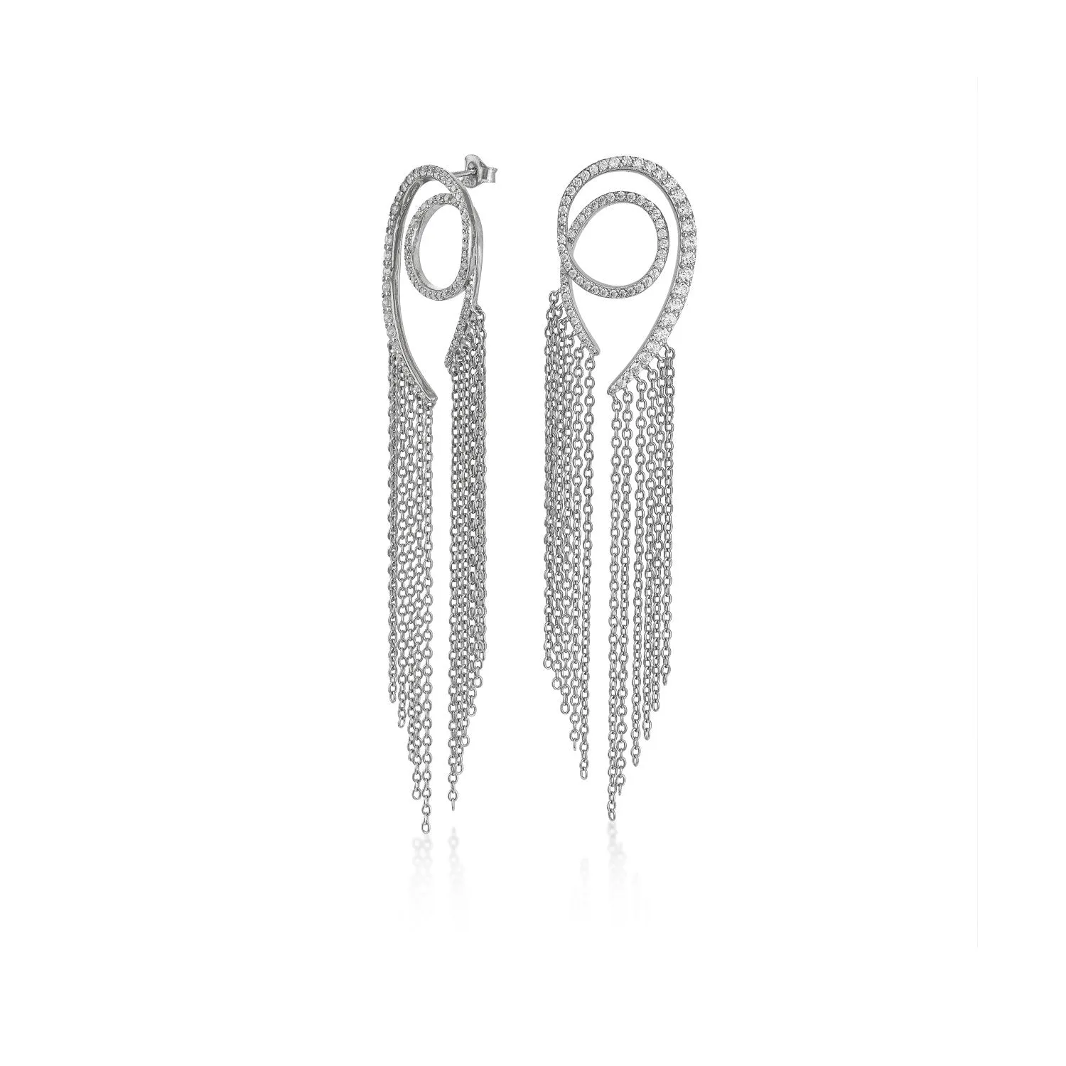 Pendientes largos diseo cortina de cadenas y circonitas